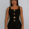 black seashell button sleeveless top front view