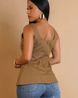 coastal charm seashell button top brown back detail