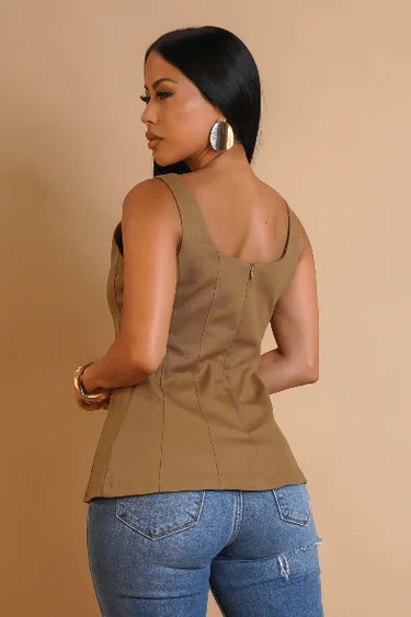 coastal charm seashell button top brown back detail