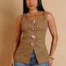 brown seashell button sleeveless top front view