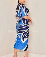Coastal Knot Ruched Skirt Set - Blue - Palazzo Couture Online