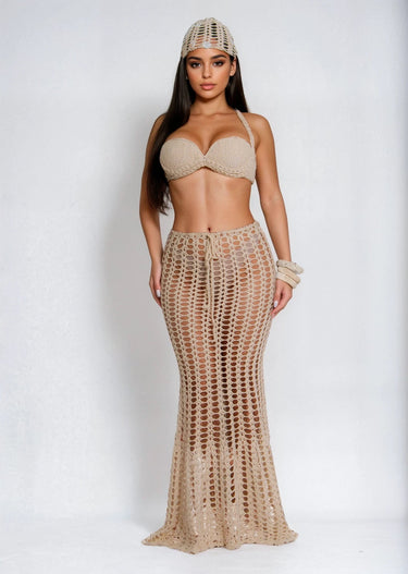 Coastal Mirage 3 - Piece Crochet Skirt Set - Palazzo Couture Online