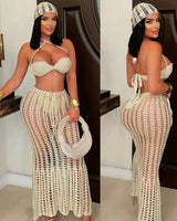 Coastal Mirage 3 - Piece Crochet Skirt Set - Palazzo Couture Online