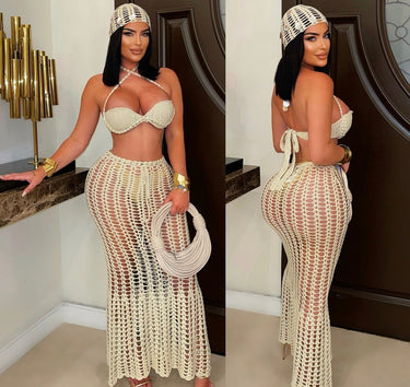 Coastal Mirage 3 - Piece Crochet Skirt Set - Palazzo Couture Online
