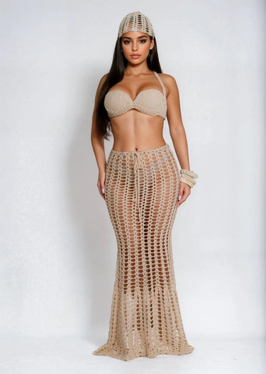 Coastal Mirage 3-Piece Crochet Skirt Set for women - beach cover up by Palazzo Couture