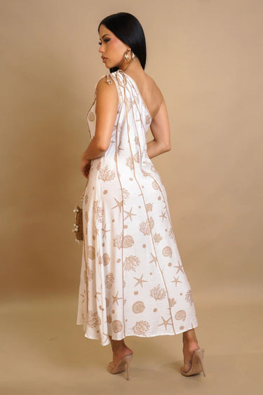 Coastal Muse One Shoulder Midi Dress - Taupe - Palazzo Couture Online