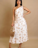 Coastal Muse One Shoulder Midi Dress - Taupe - Palazzo Couture Online