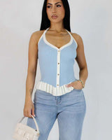 Coastal Muse Ribbed Halter Top Colors : baby blue - Palazzo Couture Online