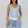 Coastal Muse Ribbed Halter Top Colors : baby blue - Palazzo Couture Online