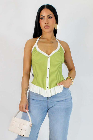 Coastal Muse Ribbed Halter Top Colors : lemon - Palazzo Couture Online