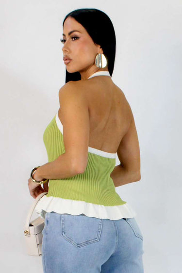 Coastal Muse Ribbed Halter Top Colors : lemon - Palazzo Couture Online