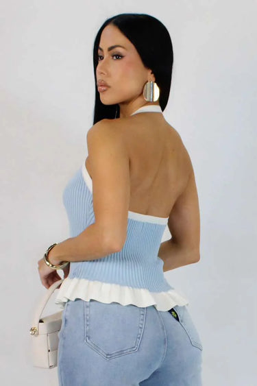 Coastal Muse Ribbed Halter Top Colors : baby blue - women's cropped top