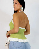 Coastal Muse Ribbed Halter Top Colors : lemon - women's cropped top