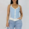 Coastal Muse Ribbed Halter Top Colors : baby blue for women - crop top by Palazzo Couture
