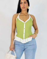 Coastal Muse Ribbed Halter Top Colors : lemon for women - crop top by Palazzo Couture