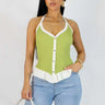 Coastal Muse Ribbed Halter Top Colors : lemon for women - crop top by Palazzo Couture