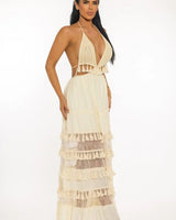 Coastal Muse Tassel Maxi Dress - Ivory showing sophisticated construction details