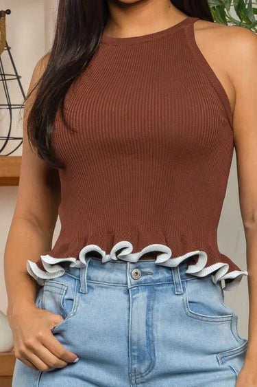 cocoa swirl ribbed knit top side angle