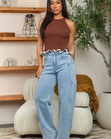 Cocoa Swirl Ruffle Knit Top - Brown - Palazzo Couture Online