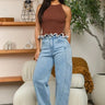brown ruffle knit crop top front view