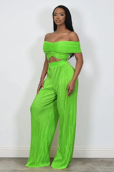 Colorful Life Pant Set Lime Green close up of matching top design and fabric detail
