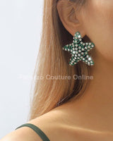 Colorful Rhinestone Starfish Stud Earrings (Green) - Palazzo Couture Online