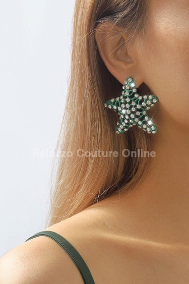 Colorful Rhinestone Starfish Stud Earrings (Green) - Palazzo Couture Online