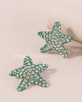 Colorful Rhinestone Starfish Stud Earrings (Green) - Palazzo Couture Online