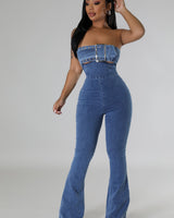 Structured denim jumpsuit with defined waist detail