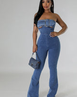 Come On Over Denim Jumpsuit – Wide‑Leg - women's one-piece outfit for going out