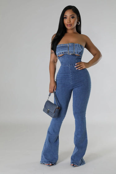 Come On Over Denim Jumpsuit – Wide‑Leg - women's one-piece outfit for going out