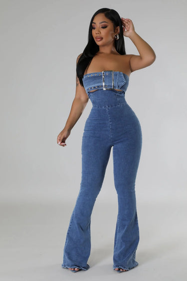 Come On Over Denim Jumpsuit – Wide‑Leg - trendy women's jumpsuit