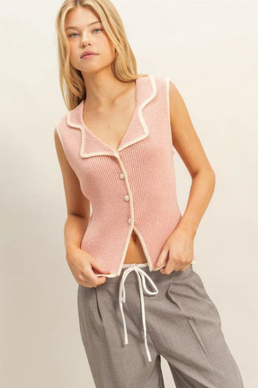 contrast trim knit vest top back view