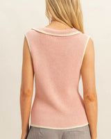 preppy knit vest top blush styled on model