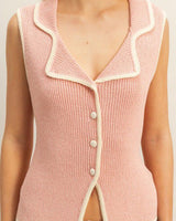 Contrast Trim Knit Vest Top - blush - Palazzo Couture Online