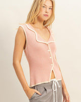 Contrast Trim Knit Vest Top - blush - Palazzo Couture Online