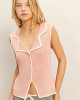 Contrast Trim Knit Vest Top - blush - Palazzo Couture Online