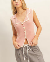 Contrast Trim Knit Vest Top - blush - Palazzo Couture Online