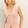 blush contrast trim knit vest front view