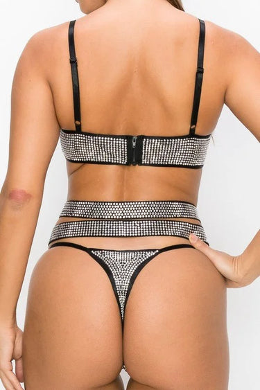 2 Piece Rhinestone Mesh Crop Top & Panty Set - view 4