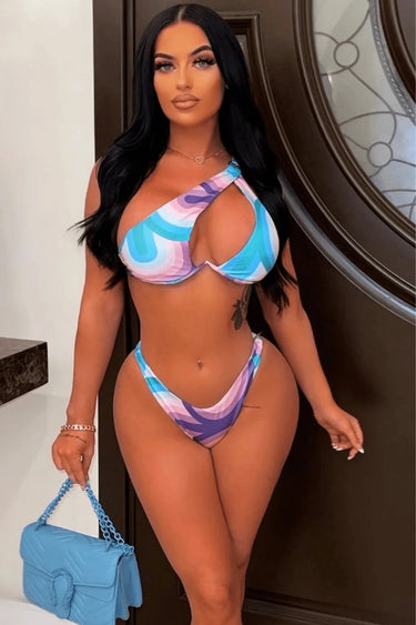 Oasis Bikini Set w/Wrap Blue Multicolored - front view