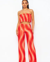 Flared bandeau top and straight leg pants set (Orange) - view 2