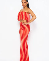 Flared bandeau top and straight leg pants set (Orange) - view 3