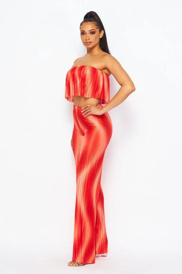 Flared bandeau top and straight leg pants set (Orange) - view 3