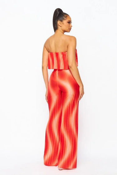 Flared bandeau top and straight leg pants set (Orange) - view 4