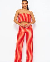 Flared bandeau top and straight leg pants set (Orange) - view 5