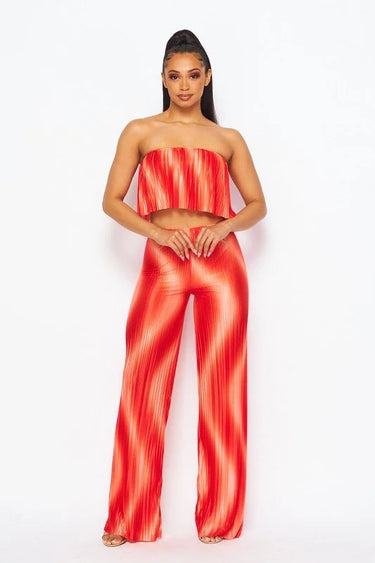 Flared bandeau top and straight leg pants set (Orange) - view 5