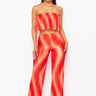 Flared bandeau top and straight leg pants set (Orange) - front view