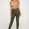 High Waist Skinny Faux Leather Pants (Olive) - front view