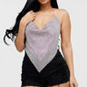 Metallic Rhinestone Backless Cowl Baby Pink Crop Top - front view